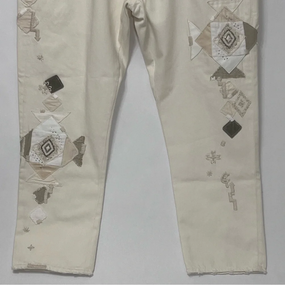 New Polo Ralph Lauren Avery Boyfriend Ivory‎ Wash Patchwork Jeans - Picture 3 of 14